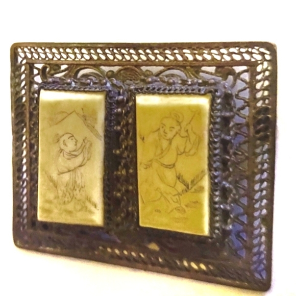 ANTIQUE Chinese Etched Silver Filigree Brooch - Picture 8 of 10